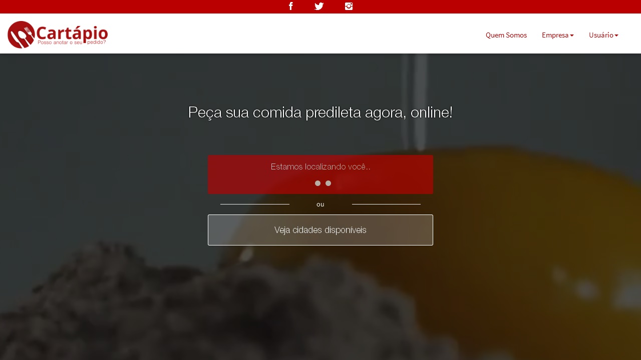 Visão do site Cartápio