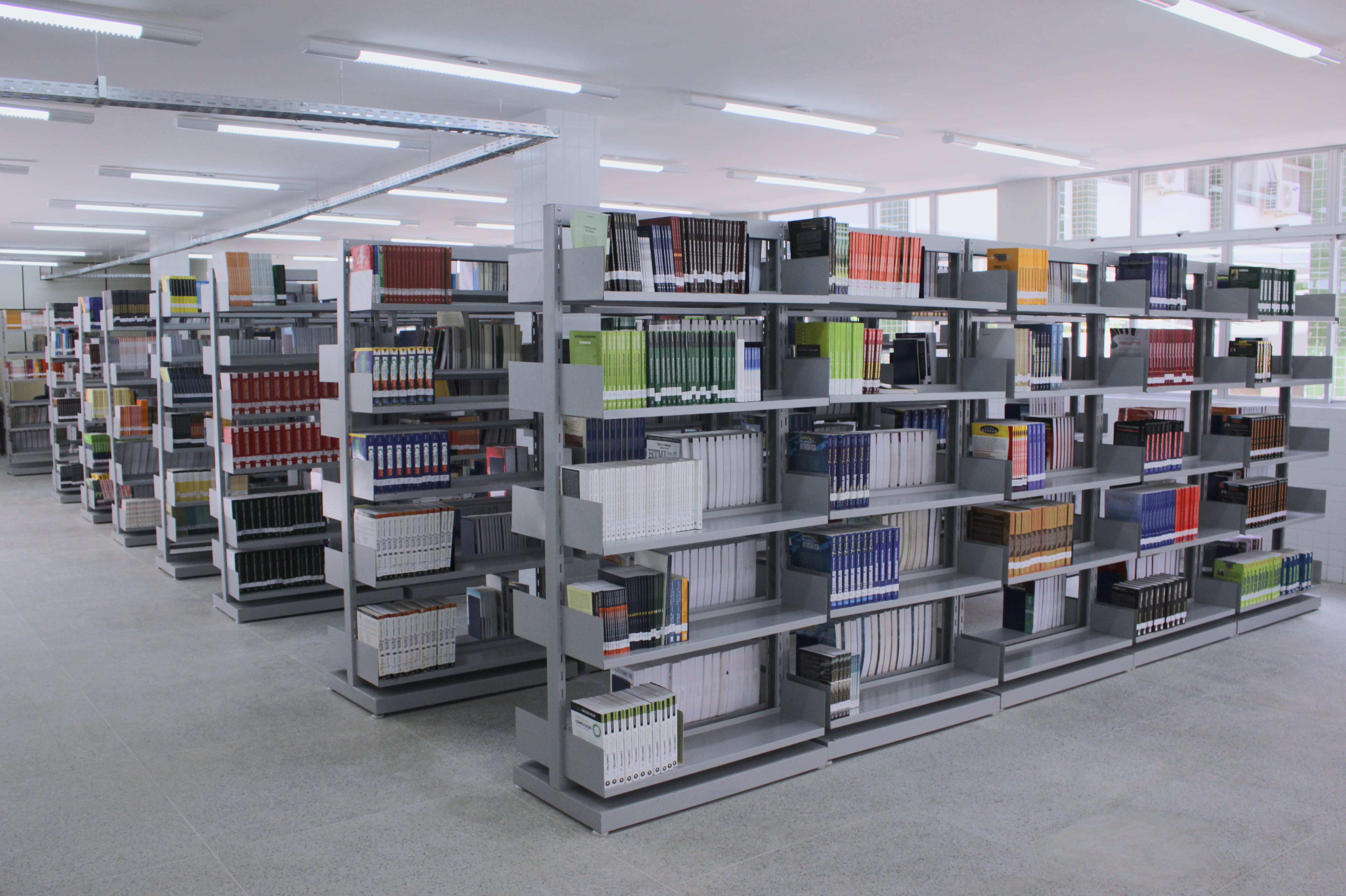 Prateleiras da nova biblioteca.