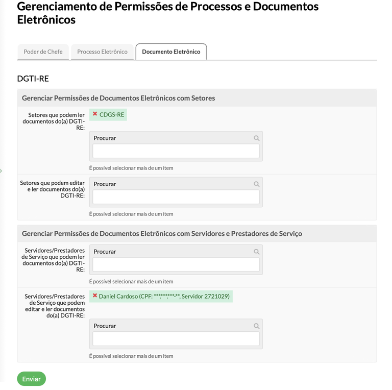 Gerenciamento de permissões